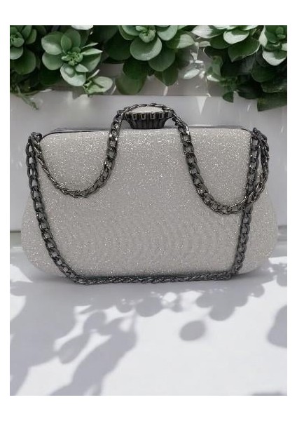 David Rossi Parlak Saten Beyaz Clutch Çanta