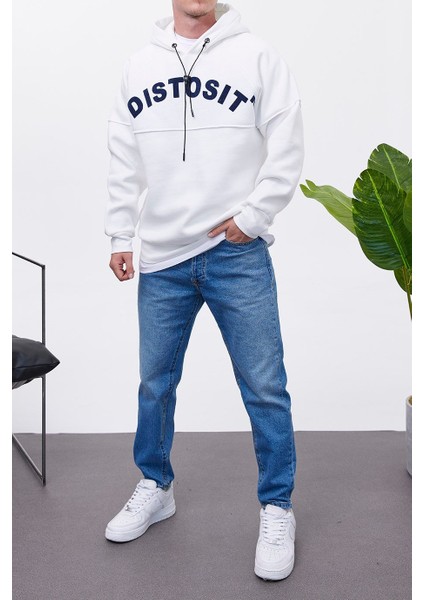 Distosit Beyaz Kapüşonlu Sweatshirt