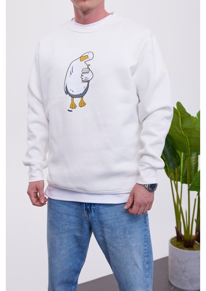 Ördek Baskılı Beyaz Sweatshirt fiyatları