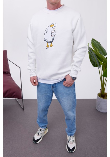 Ördek Baskılı Beyaz Sweatshirt modelleri