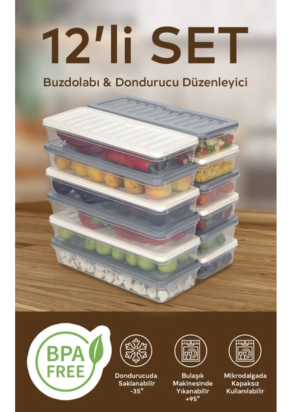 Nesto Home 12'li Renkli Buzdolabı Düzenleyici Buzluk ve Mikrodalga Saklama Kabı 12X1170 ml