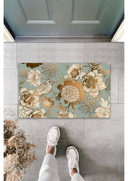 3D Baskı Özel Tasarım Turkuaz-Gold Kuş Dış Mekan Paspas