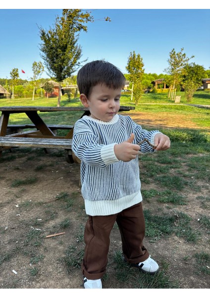 Eyc Baby Çizgili Selanik Örgü Oversize  Çocuk Triko Kazak (Geniş Kalıptır Lütfen Tam Beden Tercih Ediniz )