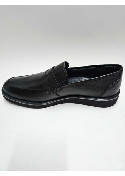 Hakiki Deri Siyah Bağcıksız Eva Taban Loafer Erkek Ayakkabı C-811069RW