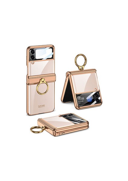 Samsung Galaxy Z Flip 4 Kılıf Kıpta Yüzüklü Lens Korumalı Kapak