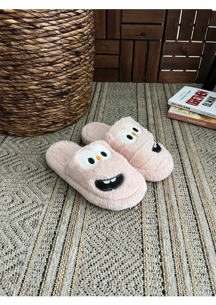 Erkek , Kadın Ev Terliği Gülen Komik Yüz Sessiz Tabanlı Peluş Pofuduk Ev Terliği Çeyiz Bohça Terliği