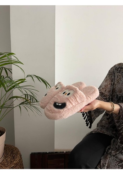 Erkek , Kadın Ev Terliği Gülen Komik Yüz Sessiz Tabanlı Peluş Pofuduk Ev Terliği Çeyiz Bohça Terliği fiyatları