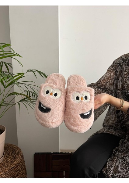 Erkek , Kadın Ev Terliği Gülen Komik Yüz Sessiz Tabanlı Peluş Pofuduk Ev Terliği Çeyiz Bohça Terliği modelleri