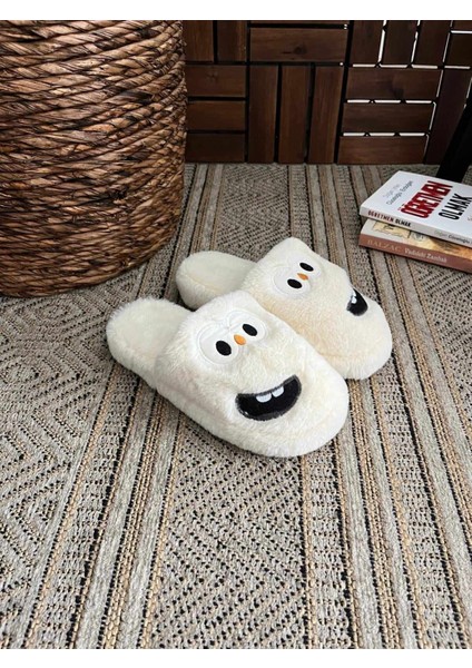 Erkek , Kadın Ev Terliği Gülen Komik Yüz Sessiz Tabanlı Peluş Pofuduk Ev Terliği Çeyiz Bohça Terliği
