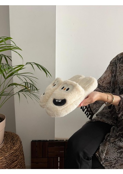 Erkek , Kadın Ev Terliği Gülen Komik Yüz Sessiz Tabanlı Peluş Pofuduk Ev Terliği Çeyiz Bohça Terliği modelleri