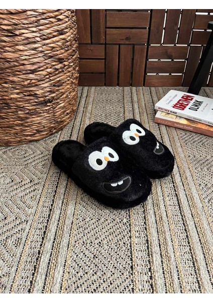Erkek , Kadın Ev Terliği Gülen Komik Yüz Sessiz Tabanlı Peluş Pofuduk Ev Terliği Çeyiz Bohça Terliği