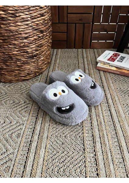 Erkek , Kadın Ev Terliği Gülen Komik Yüz Sessiz Tabanlı Peluş Pofuduk Ev Terliği Çeyiz Bohça Terliği