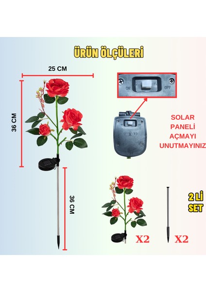 Solar Güneş Enerjili 3 Lü Gül Aplik LED Lamba Bahçe Veranda Merdivenlerinizde Şık Peyzaj Aydınlatması 2'li Set