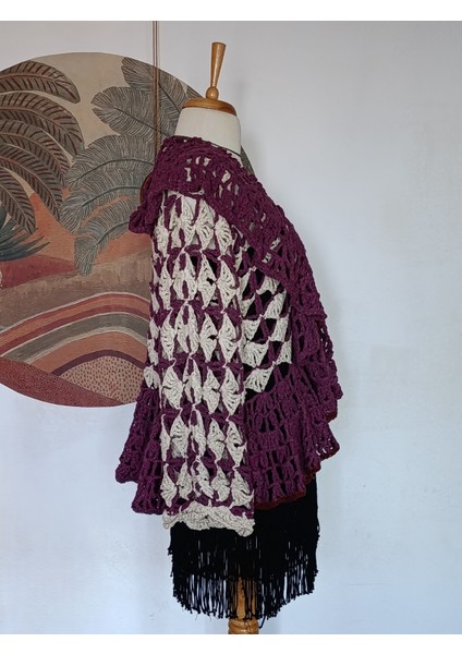 Bordo/mürdüm Taş Rengi Tığ Işi Volanlı Hırka