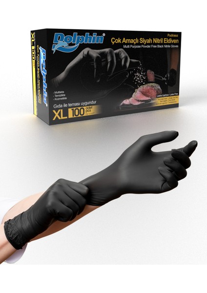 Tek Kullanımlık Nitril Siyah Pudrasız 1 Paket Nitril Muayne Eldiveni Büyükboy x l