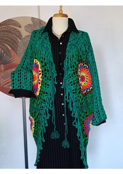 Hippybutik Kadın Yeşil Mandala Desenli El Örgüsü Otantik Tesettür Giyime Uygun Hırka/astarsız Ceket fiyatları