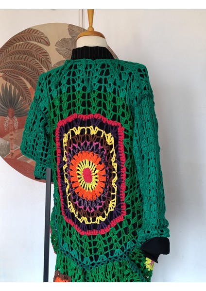 Hippybutik Kadın Yeşil Mandala Desenli El Örgüsü Otantik Tesettür Giyime Uygun Hırka/astarsız Ceket fırsatları