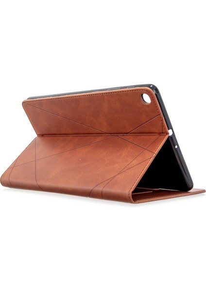 Samsung Galaxy Tab A 10.1 (2019) T510 KAHVE Geometrik Desenli Kart Yuvalı Akıllı Deri Tablet Kılıfı (Yurt Dışından)