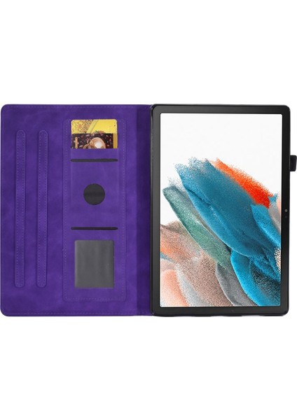 Samsung Galaxy Tab A8 10.5 Baskılı Pu Deri Çevirme Katlanır Stand Kart Yuvaları Kalem Tutucu Tablet Kılıfı (Yurt Dışından)