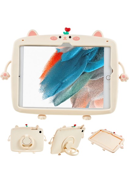 Samsung Galaxy Tab A8 10.5 (2021) X200 X205 (2022) 360 Derece Döndürme Tekme Standı Kedi Tarzı Silikon Tablet Kılıfı (Yurt Dışından)