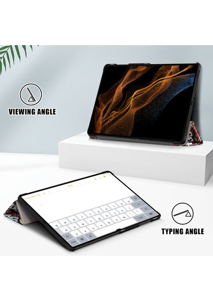 Deri Samsung Galaxy Tab S9 Ultra SM X910 X916B SM X918 Üç Katlı Stand Graffiti Tablet Kılıfı (Yurt Dışından)