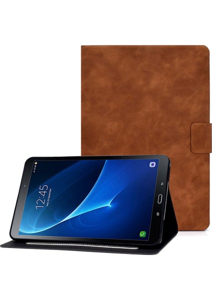 Samsung Galaxy Tab A 10.1(T580 T585) Buzağı Dokulu Pu Deri Düz ​​ Kart Tutuculu Katlanabilir Stand Tablet Kılıfı (Yurt Dışından)