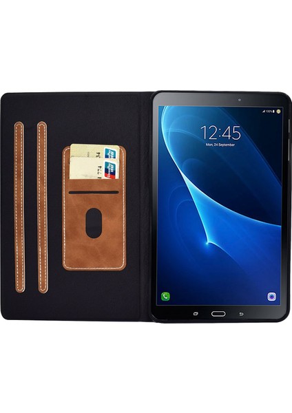 Samsung Galaxy Tab A 10.1(T580 T585) Buzağı Dokulu Pu Deri Düz ​​ Kart Tutuculu Katlanabilir Stand Tablet Kılıfı (Yurt Dışından)