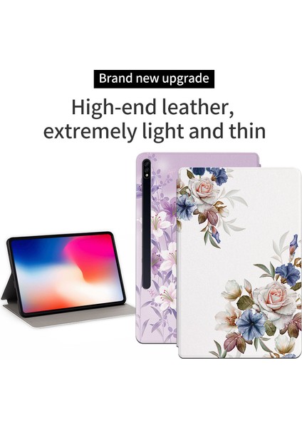 Seashell Digital Samsung Galaxy Tab S7 FE/S7+SM-T970/S8+ÇEVRESINDE Koruma Çiçek Tablet Kılıfı Düşmeyi Önleyici Deri+Tpu Stand-Gardenias ile Kapak (Yurt Dışından)