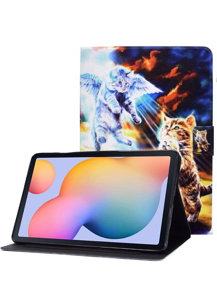 Samsung Galaxy Tab S6 Lite (2024 2022 (2020) Pu Deri Kitap Folyosu Desen Baskı Standı Melek Kedi Tablet Kılıfı (Yurt Dışından)
