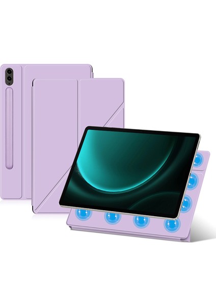 Samsung Galaxy Tab S9 Fe Manyetik Pu Deri Pc Çizilmez V Katlama Standı Tablet Kılıfı (Yurt Dışından)
