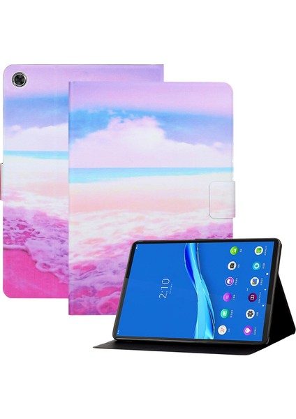 Seashell Digital Samsung Galaxy Tab A8 10.5 (2021)/A8 10.5 (2022) X205/X200 Desen Baskı Pu Deri Kapak Kart Yuvaları Standı Tablet Kılıfı-Mermer (Yurt Dışından)