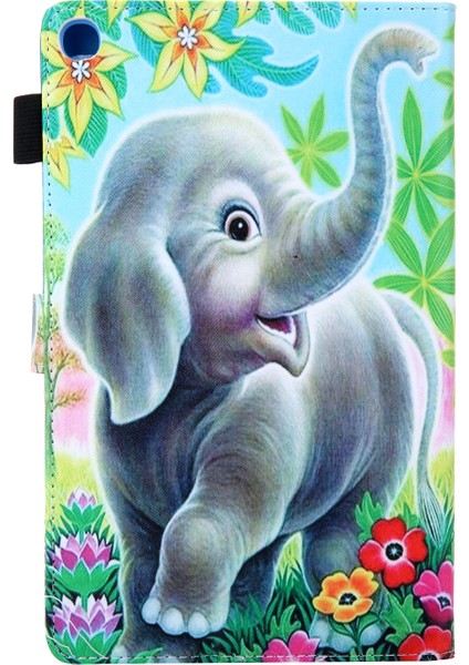 Desen Baskı Deri Kart Tutucu Samsung Galaxy Tab A 10.1 (2019) T510 T515 ELEPHANT Tablet Kılıfı (Yurt Dışından)