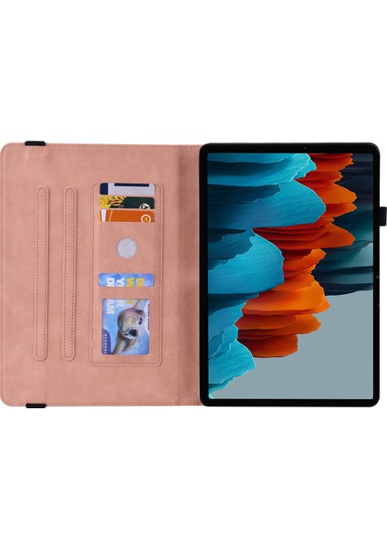 Samsung Galaxy Tab S8 Koruyucu Çevirin Çiçek Baskılı Kart Tutucu Yuvası Deri Stand Tablet Kılıfı (Yurt Dışından)