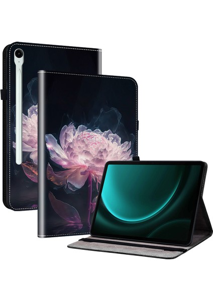 Samsung Galaxy Tab S9 Fe Çevirme Kart Tutucu Koruyucu Desen Baskı Şakayık Tablet Kılıfı (Yurt Dışından)