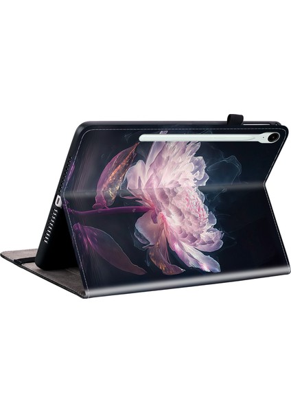 Samsung Galaxy Tab S9 Fe Çevirme Kart Tutucu Koruyucu Desen Baskı Şakayık Tablet Kılıfı (Yurt Dışından) indirimleri