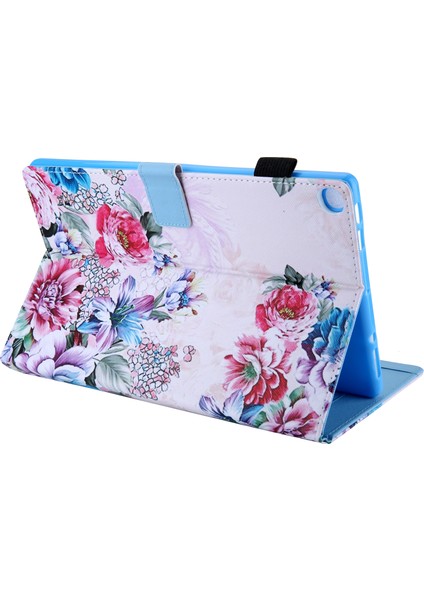 Desen Baskı Standı Deri Samsung Galaxy Tab S5E SM T720 SM T725 FLOWERS Tablet Kılıfı (Yurt Dışından)