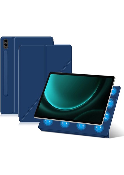 Samsung Galaxy Tab S9 Fe Manyetik Pu Deri Pc Çizilmez V Katlama Standı Tablet Kılıfı (Yurt Dışından)