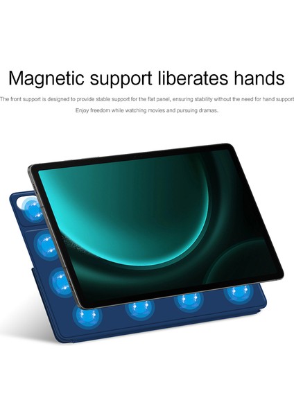 Samsung Galaxy Tab S9 Fe Manyetik Pu Deri Pc Çizilmez V Katlama Standı Tablet Kılıfı (Yurt Dışından)