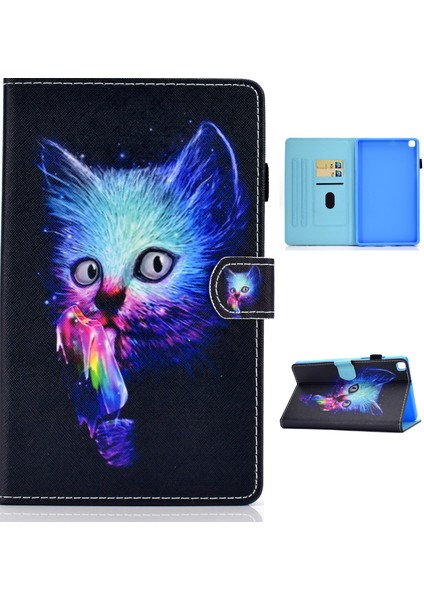 Samsung Galaxy Tab A7 10.4 (2020 2022) T500 LI Kedi Baskı Derisi Kart Tutucu Tablet Kılıfı (Yurt Dışından)