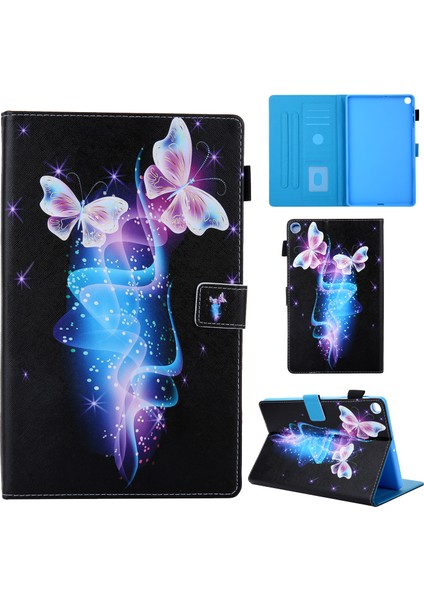 Desen Baskı Deri Kart Tutucu Samsung Galaxy Tab A 10.1 (2019) T510 T515 BUTTERFLY Tablet Kılıfı (Yurt Dışından)