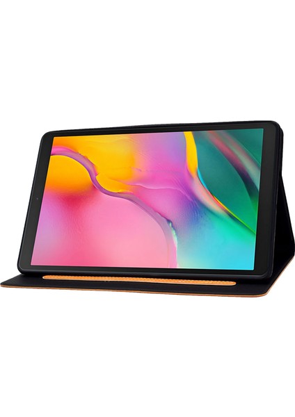 Samsung Galaxy Tab A 10.1 (2019) T510 T515 Sığır Derisi Doku Pu Deri Kart Tutucu Katlanabilir Stand Tablet Kılıfı (Yurt Dışından)