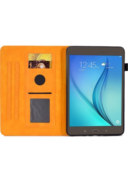 Samsung Galaxy Tab A 8.0 SM T350 (2015) Tam Korumalı Destekli Stand Kart Yuvaları Baskılı Desenli Deri Haki Tablet Kılıfı (Yurt Dışından)