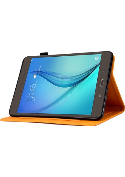 Samsung Galaxy Tab A 8.0 SM T350 (2015) Tam Korumalı Destekli Stand Kart Yuvaları Baskılı Desenli Deri Haki Tablet Kılıfı (Yurt Dışından)