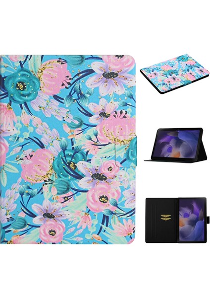 Samsung Galaxy Tab A9 Deri Kart Tutucu Desen Akıllı Çiçekler Tablet Kılıfı (Yurt Dışından)