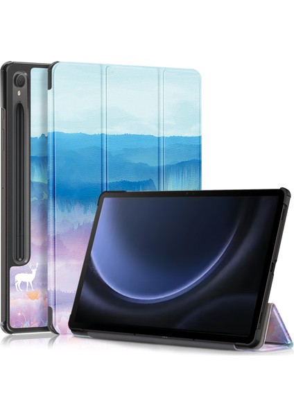 Samsung Galaxy Tab S9 Fe SM X510 SM X516 Üç Katlı Stand Desen Baskı Geyik Tablet Kılıfı (Yurt Dışından)