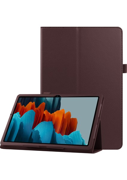 Samsung Galaxy Tab S7 s8 Kahve Litchi Deri Standlı Tablet Kılıfı (Yurt Dışından)