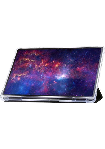 Samsung Galaxy Tab S9 Üç Katlı Stand Akıllı Pu Deri Akrilik Tpu Şeffaf Tablet Kılıfı (Yurt Dışından)