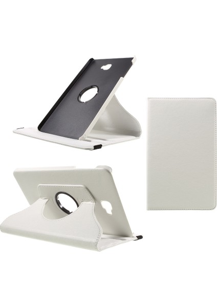 Litchi Doku Döner Stand Deri Samsung Galaxy Tab A 10.1 (2016) T580 T585 BEYAZ Tablet Kılıfı (Yurt Dışından)