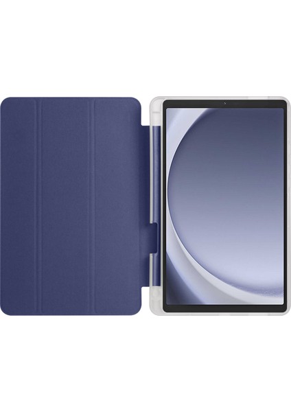 Samsung Galaxy Tab A9 Şeffaf Arka Üç Katlı Deri Kalem Yuvası Tablet Kılıfı (Yurt Dışından)