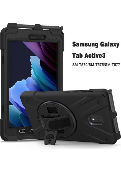 Samsung Galaxy Tab Active 3 Pc Silikon Kalem Yuvası El BANDI 360°DÖNEBILEN T570 T575 T575N T577 SIYAH Tablet Kılıfı (Yurt Dışından)